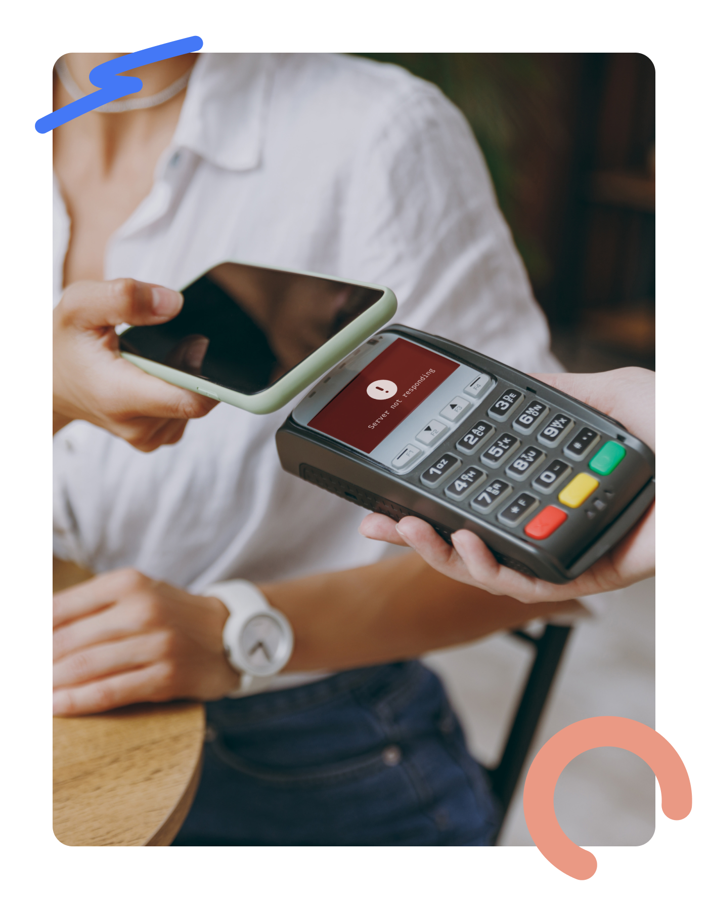 Woman not being able to pay with card on traditional payment terminal